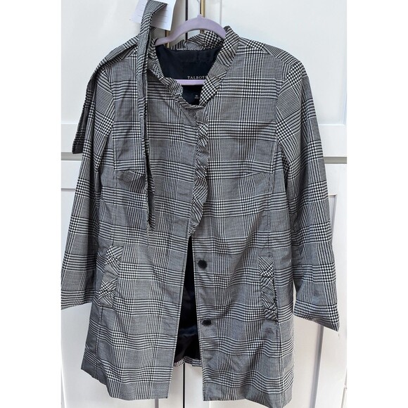 Talbots Classic Mid-Length Black Houndstooth Trench Coat Rain Jacket Sz 16 P - Picture 1 of 7